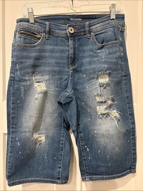 INC Denim Women's Blue Distressed Mid-Rise Jean Shorts